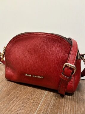 Adolfo Dominguez Cherry Red Pebbled Leather Crossbody